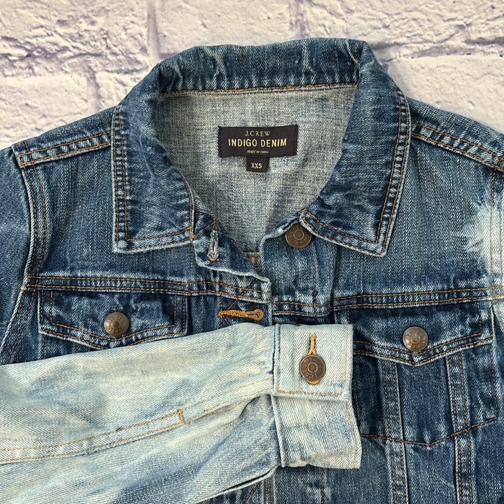 J Crew Indigo Denim Classic Blue Denim Jean Jacket Two Tone 100% Cotton Size XXS